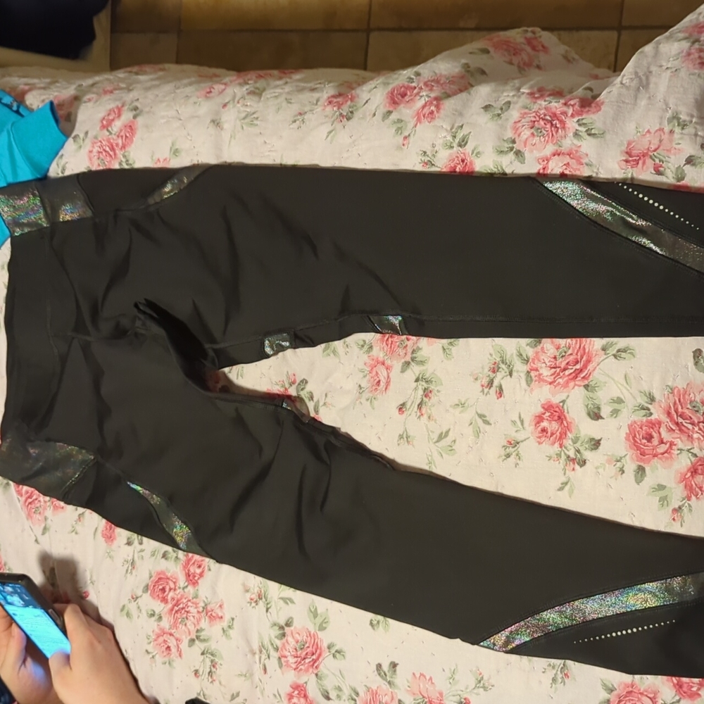 Black Metallic Multicolored Metallic Leggings - image 1